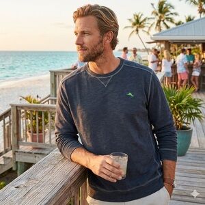 TOMMY BAHAMA Men’s Navy Blue Tobago Bay Pullover Sweatshirt SZ XXXL Green Marlin
